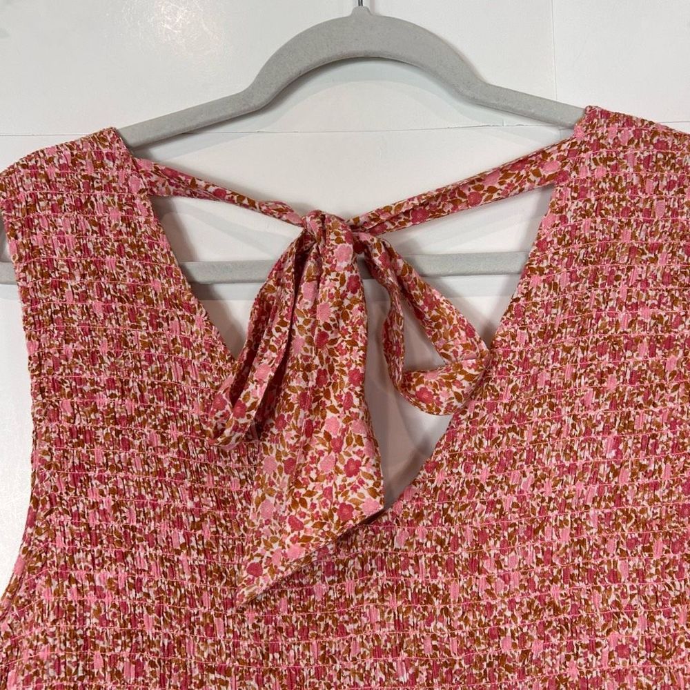 Wonderly Maxi Dress Women's XL Pink Red Cotton Floral Midi Smocked Tie Back Boho - Picture 4 of 13